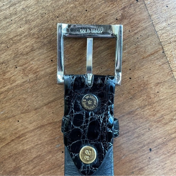 Vintage Black Alligator Leather Belt with Silver Tone Brass Buckle 32" - Picture 3 of 11